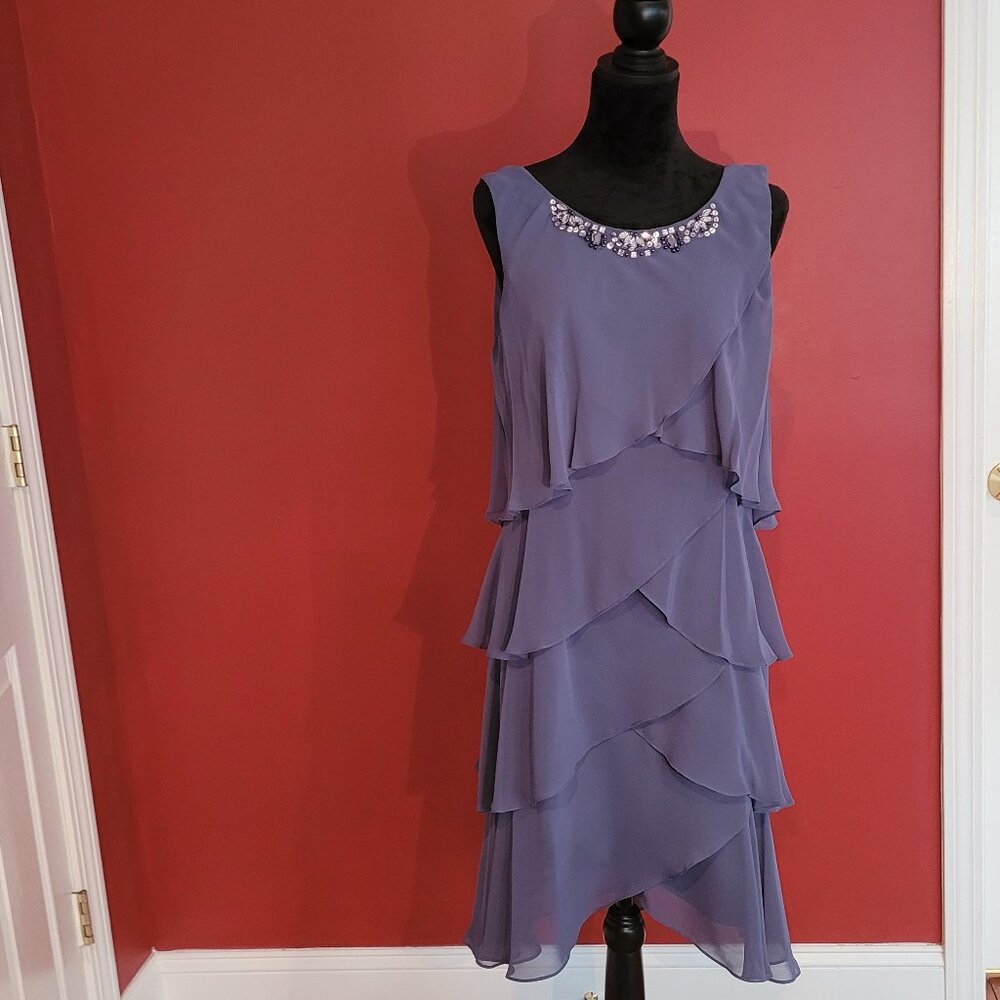 Periwinkle Blue Chiffon Dress with beading.